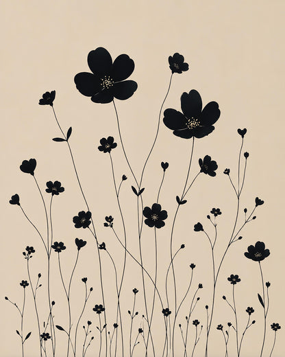 Poster digitale sagome botaniche minimaliste - Fiori Neri, file da stampare