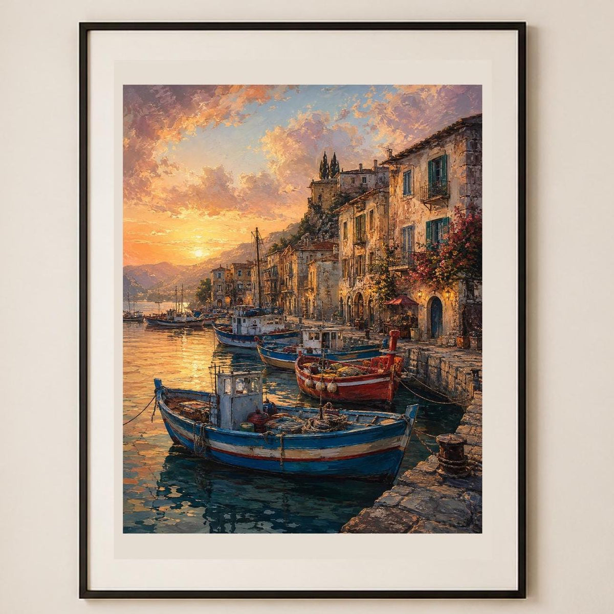 Poster digitale borgo marinaro al tramonto - Porto al Tramonto, file da stampare