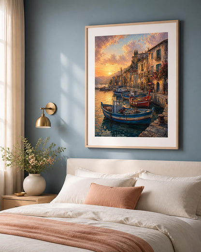 Poster digitale borgo marinaro al tramonto - Porto al Tramonto, file da stampare