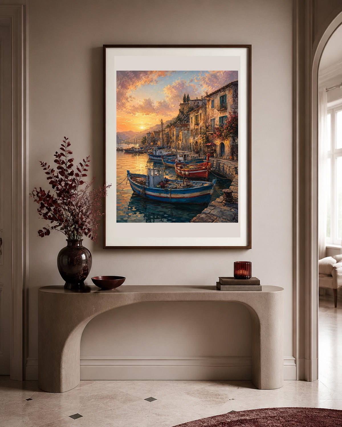 Poster digitale borgo marinaro al tramonto - Porto al Tramonto, file da stampare