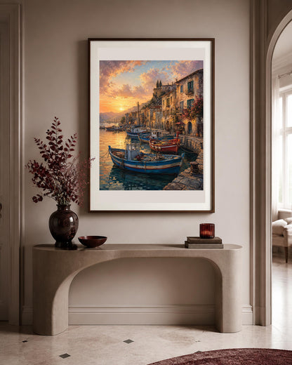 Poster digitale borgo marinaro al tramonto - Porto al Tramonto, file da stampare
