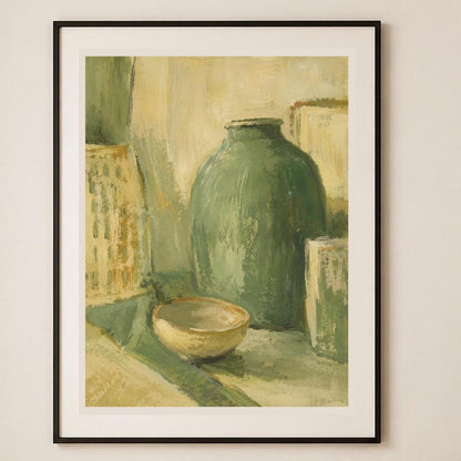 Natura morta con vaso verde, stampa digitale still life materico