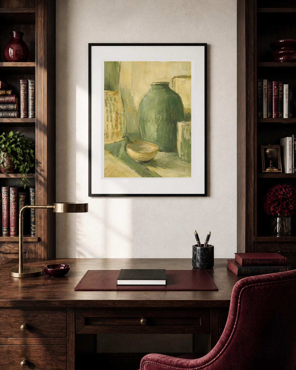 Natura morta con vaso verde, stampa digitale still life materico