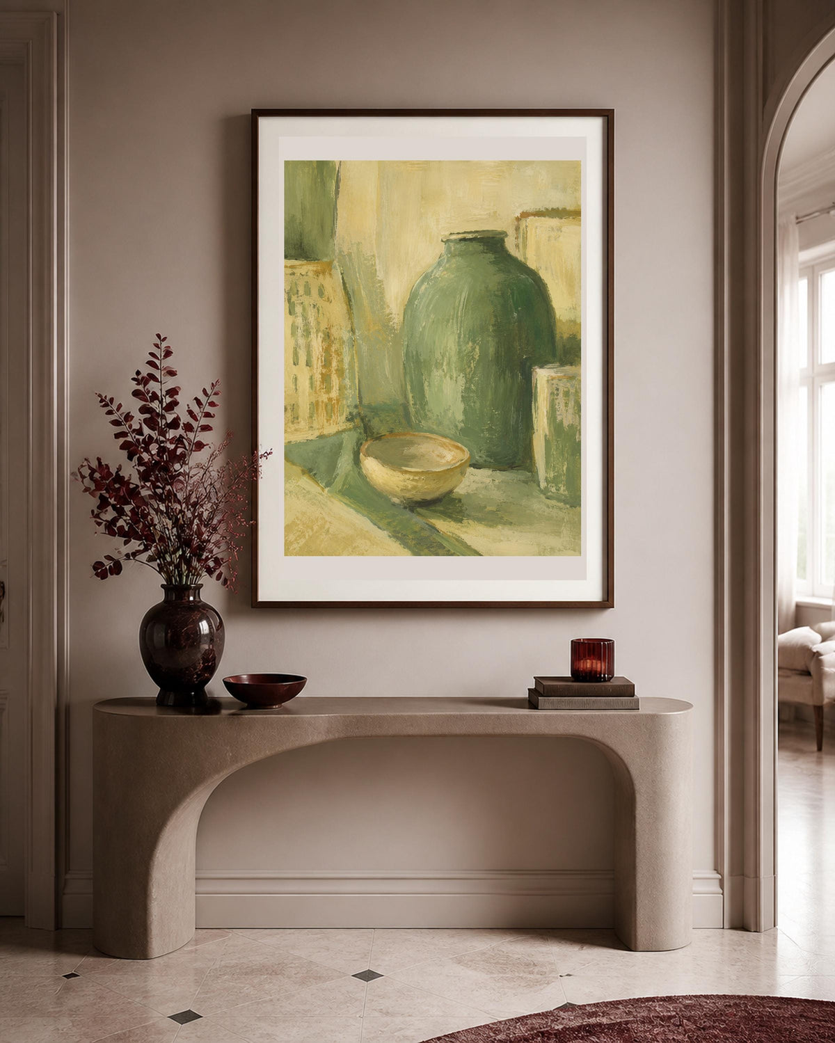 Natura morta con vaso verde, stampa digitale still life materico