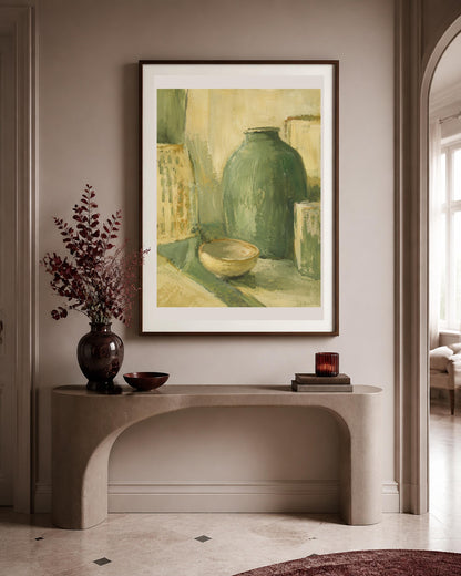 Natura morta con vaso verde, stampa digitale still life materico