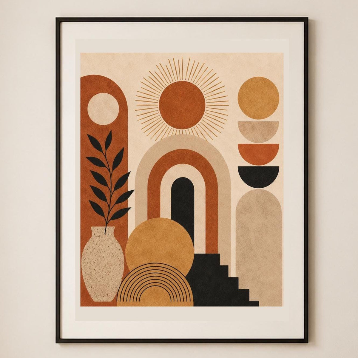Poster digitale composizione geometrica con archi e sole - Orizzonti d'Argilla, file da stampare