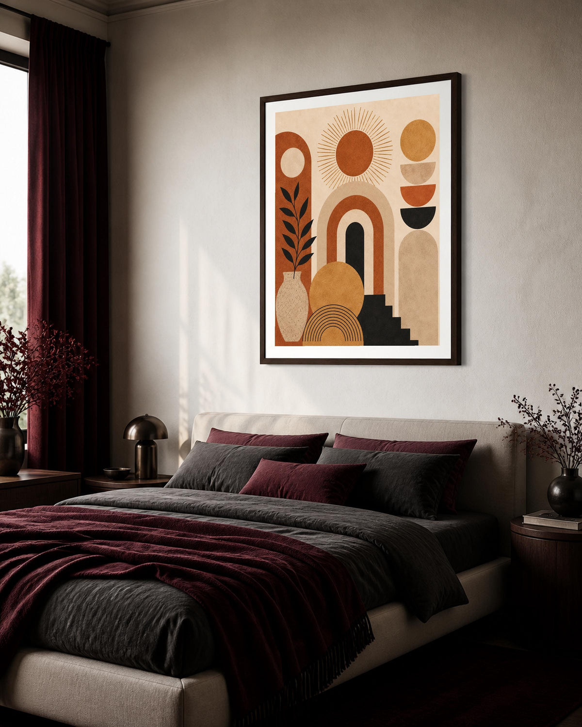 Poster digitale composizione geometrica con archi e sole - Orizzonti d'Argilla, file da stampare