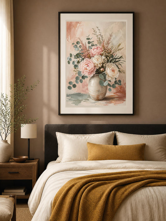 Poster digitale bouquet di peonie in vaso - Peonie Rosa Antico, file da stampare