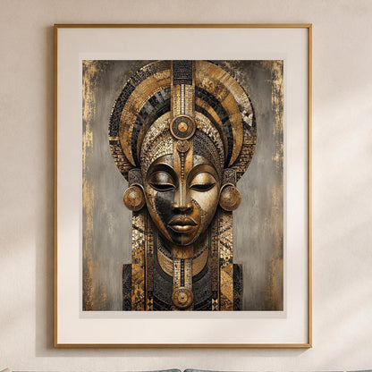 Poster digitale ritratto scultoreo decorativo - Regina d'Oro, file da stampare
