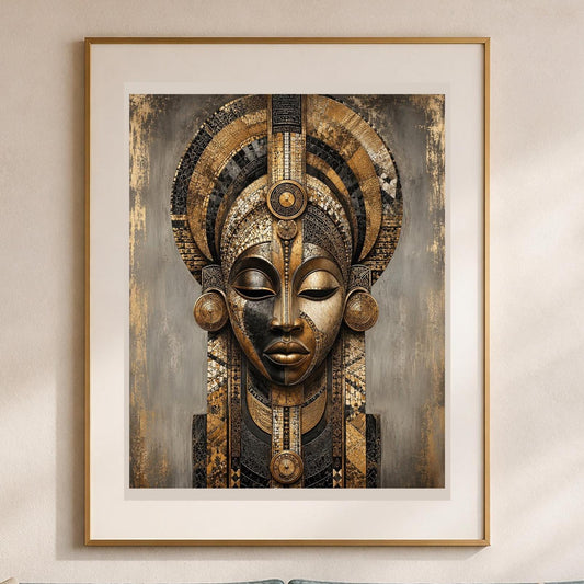 Poster digitale ritratto scultoreo decorativo - Regina d'Oro, file da stampare