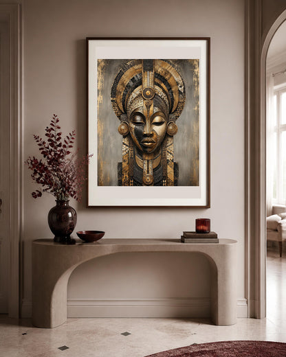 Poster digitale ritratto scultoreo decorativo - Regina d'Oro, file da stampare