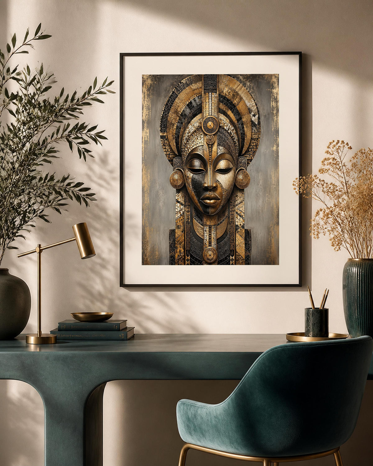 Poster digitale ritratto scultoreo decorativo - Regina d'Oro, file da stampare