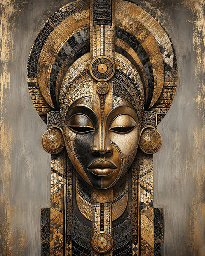 Poster digitale ritratto scultoreo decorativo - Regina d'Oro, file da stampare