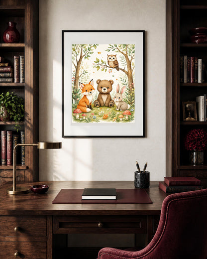 Poster digitale animali del bosco per cameretta - Amici del Bosco, file da stampare