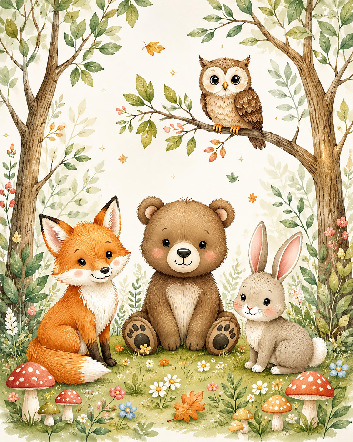 Poster digitale animali del bosco per cameretta - Amici del Bosco, file da stampare