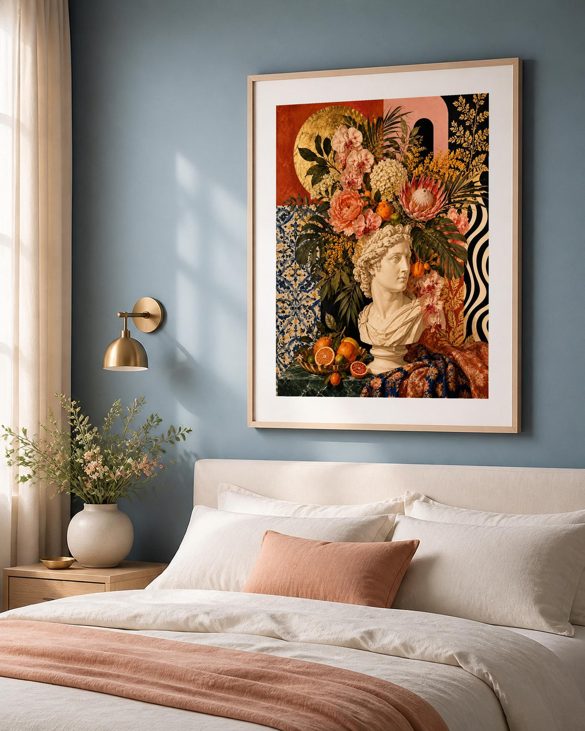 Poster digitale busto classico tra fiori e agrumi - Giardino Classico, file da stampare