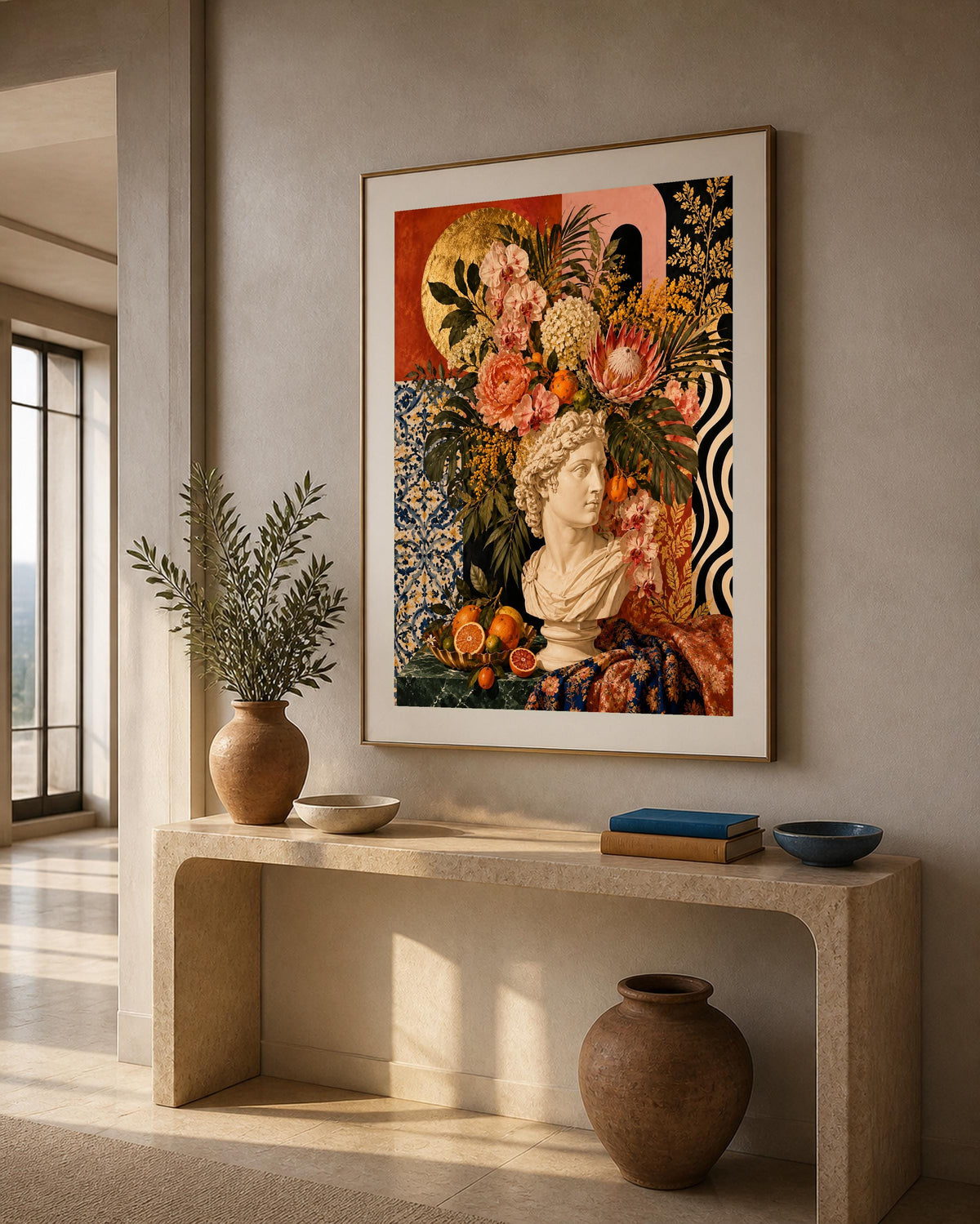 Poster digitale busto classico tra fiori e agrumi - Giardino Classico, file da stampare