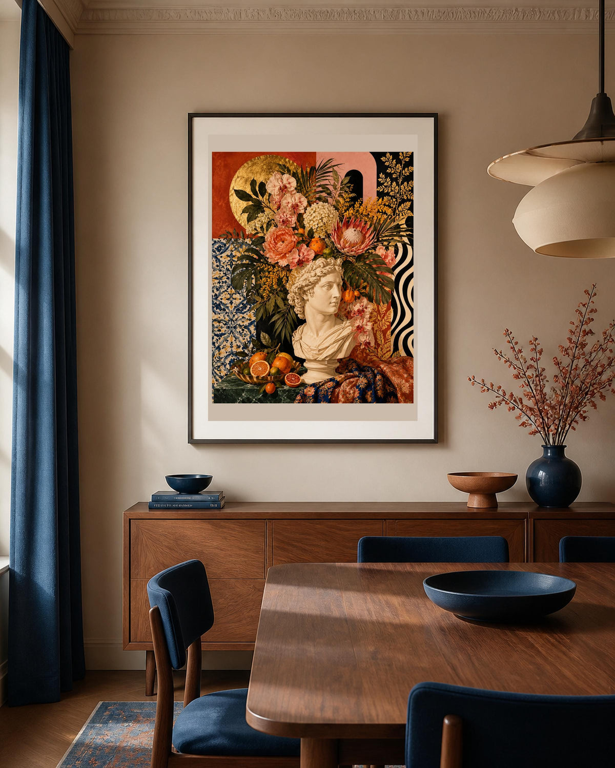 Poster digitale busto classico tra fiori e agrumi - Giardino Classico, file da stampare