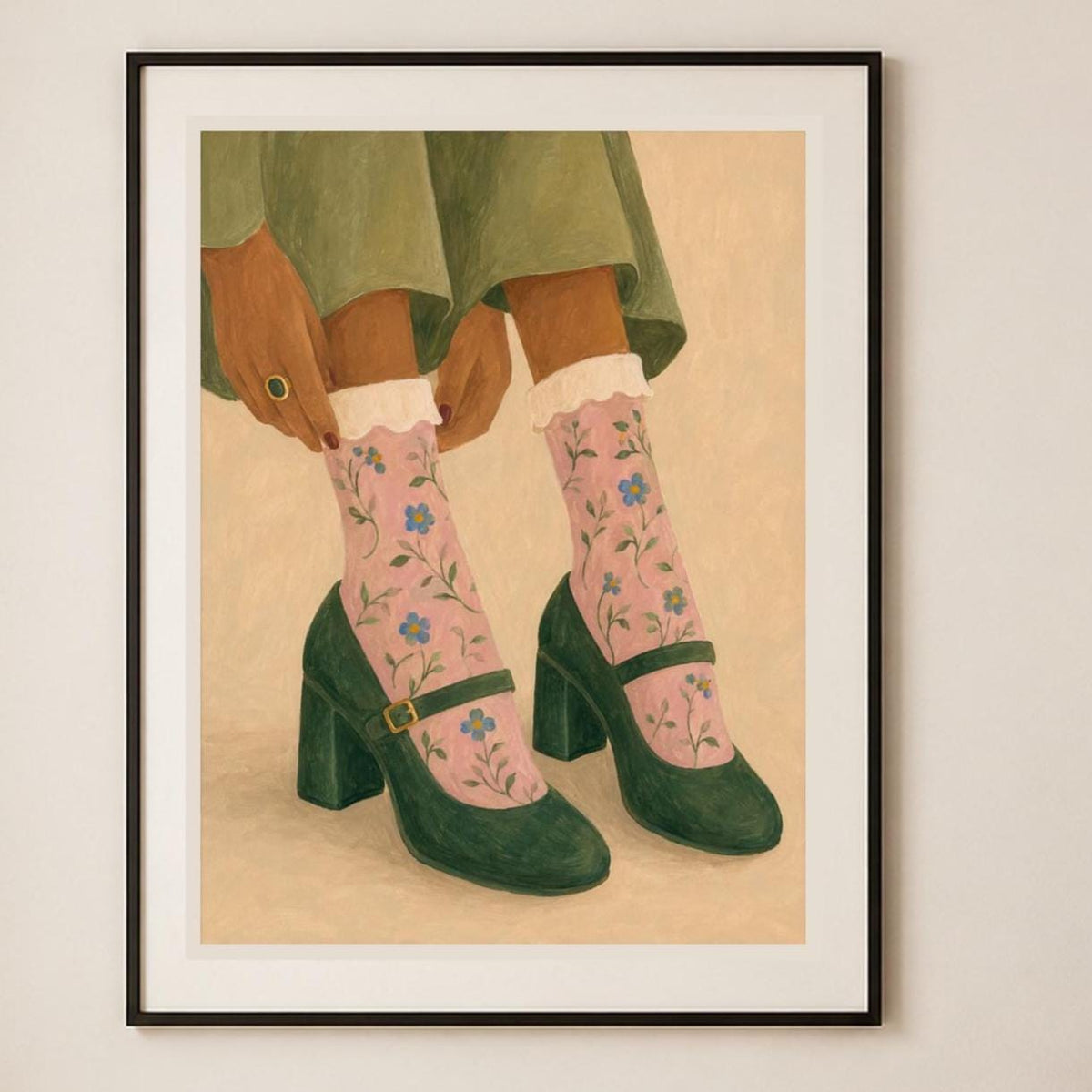 Poster digitale: Mary Jane verdi e calze floreali da stampare – Passi in Fiore
