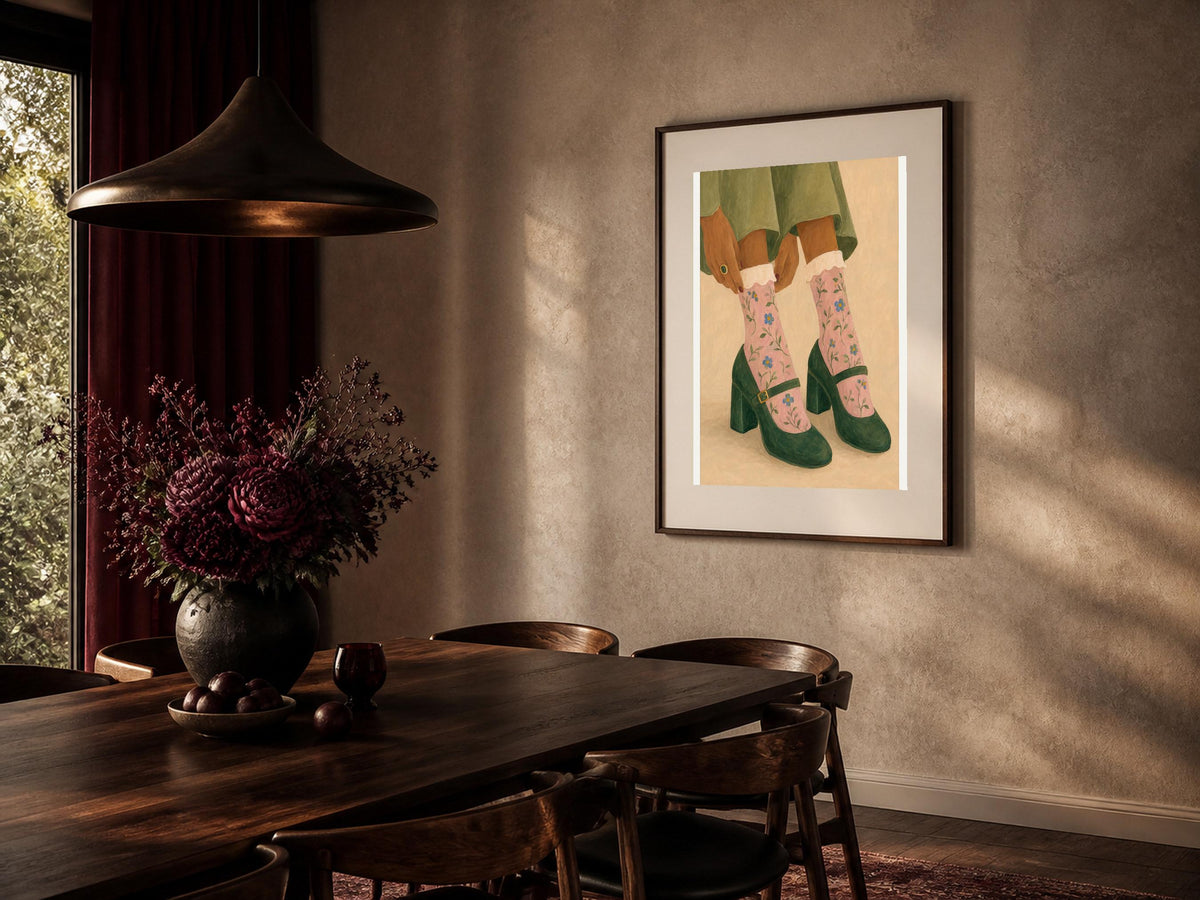 Poster digitale: Mary Jane verdi e calze floreali da stampare – Passi in Fiore