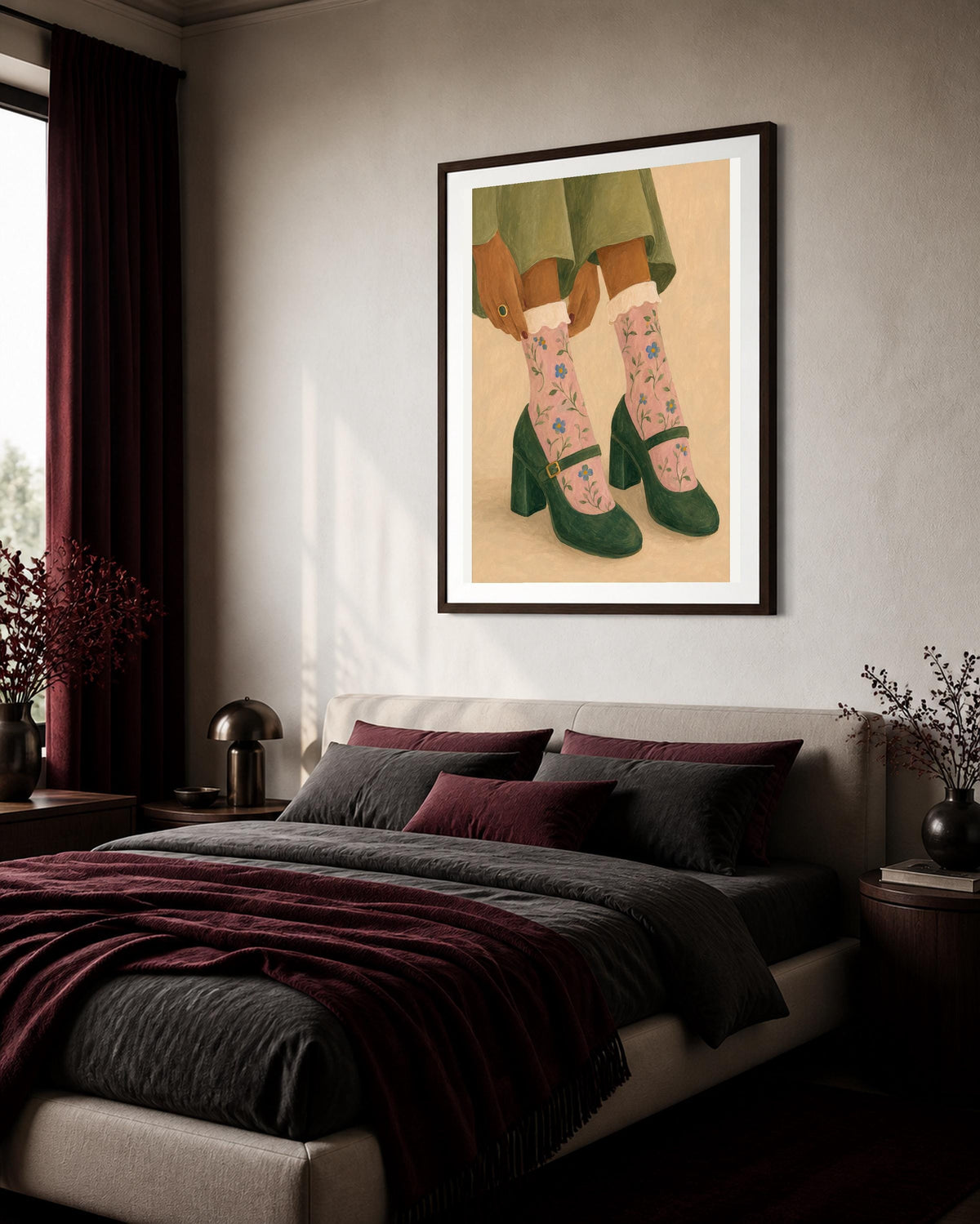 Poster digitale: Mary Jane verdi e calze floreali da stampare – Passi in Fiore