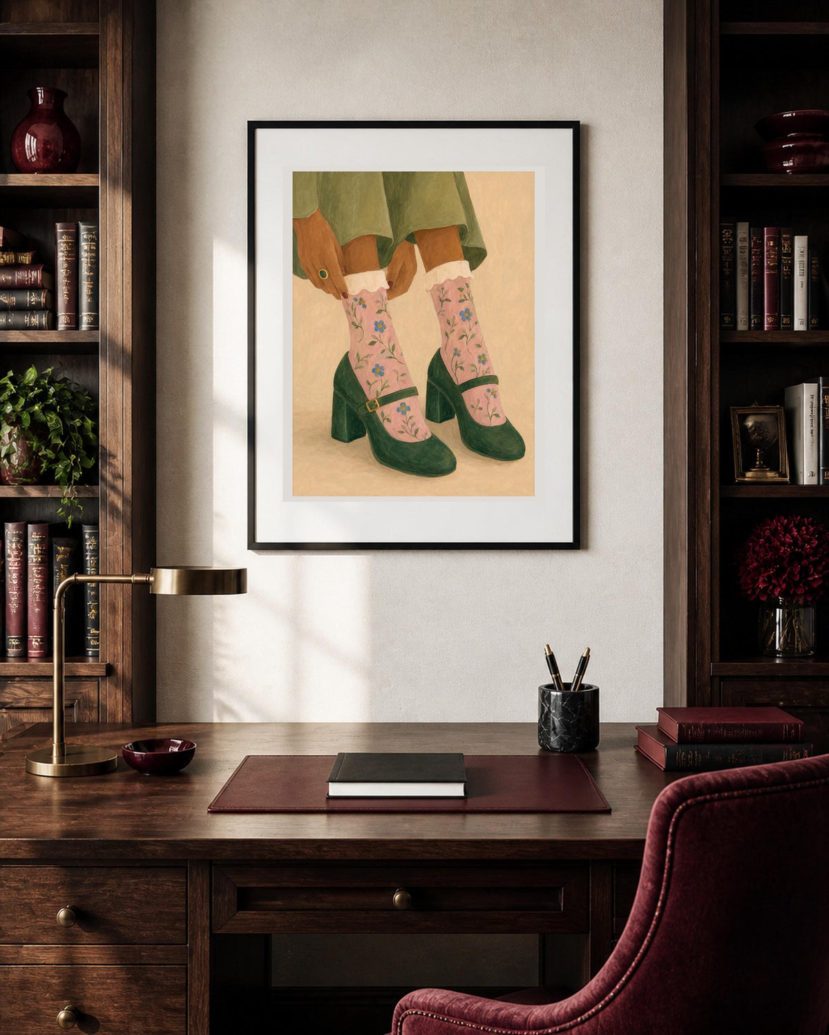 Poster digitale: Mary Jane verdi e calze floreali da stampare – Passi in Fiore