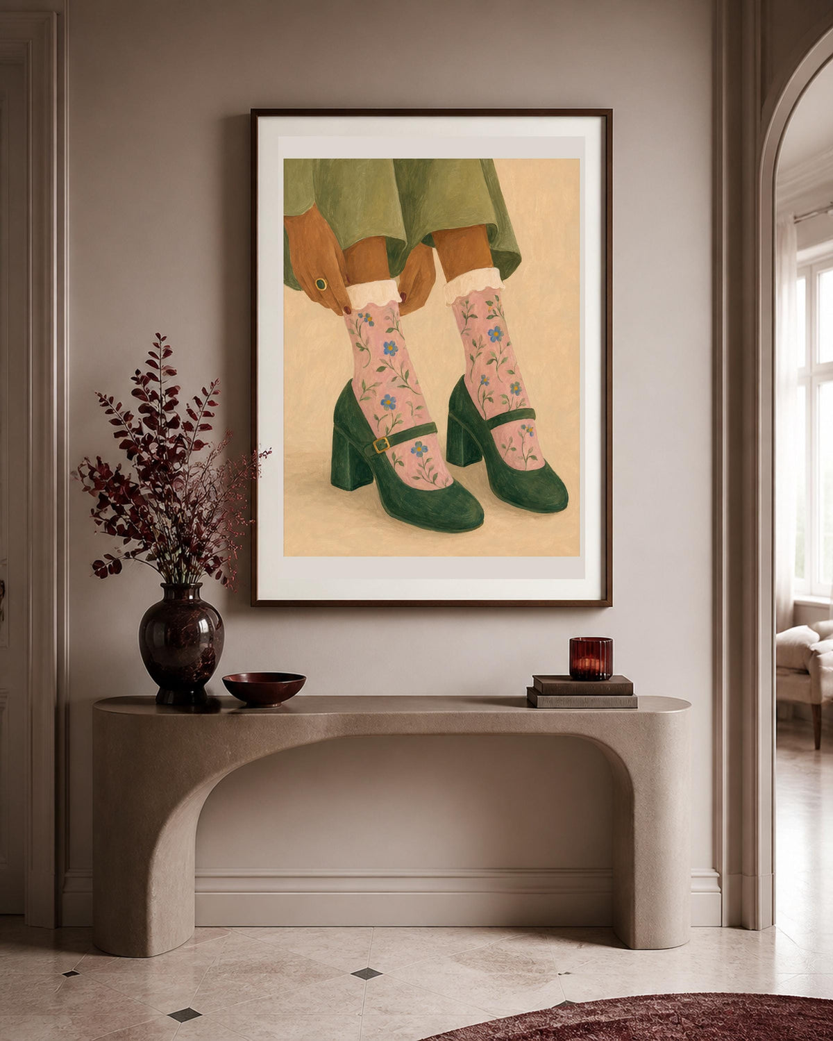 Poster digitale: Mary Jane verdi e calze floreali da stampare – Passi in Fiore