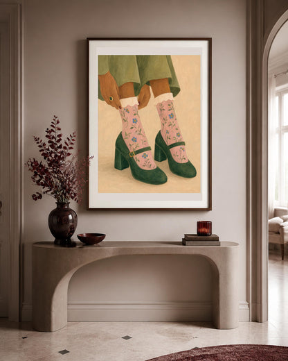 Poster digitale: Mary Jane verdi e calze floreali da stampare – Passi in Fiore