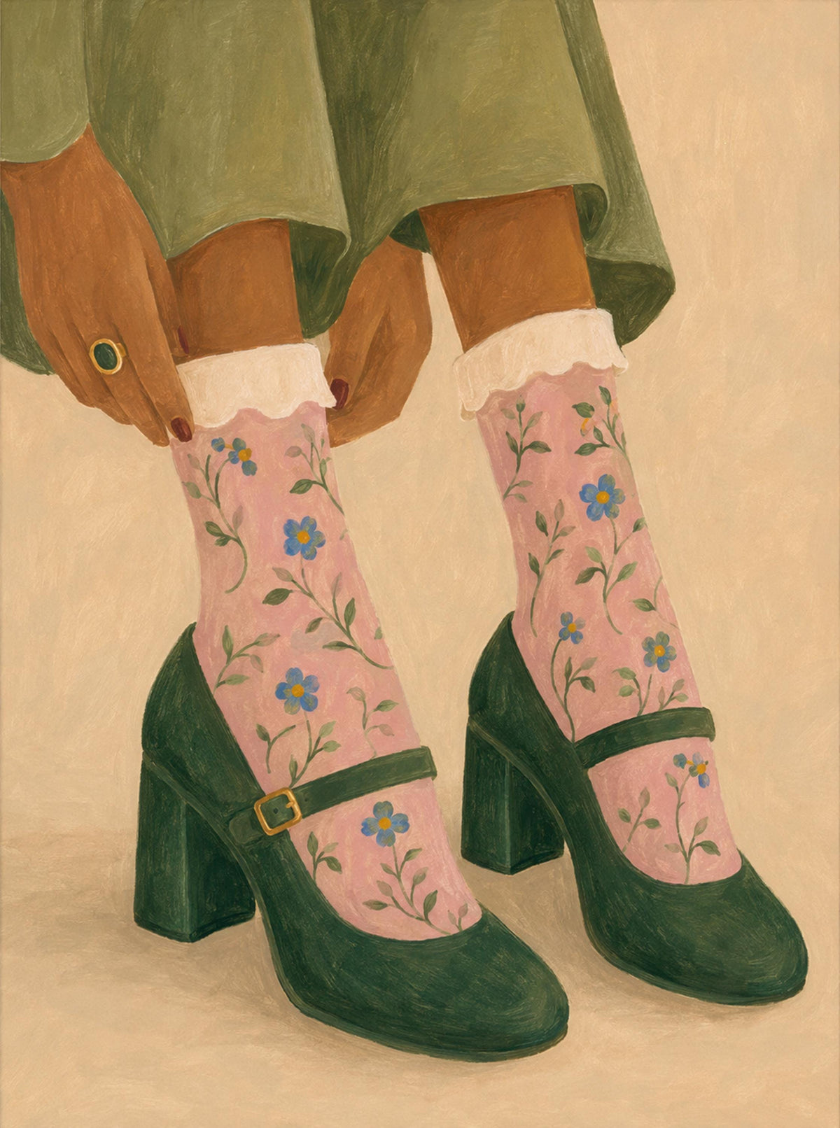 Poster digitale: Mary Jane verdi e calze floreali da stampare – Passi in Fiore