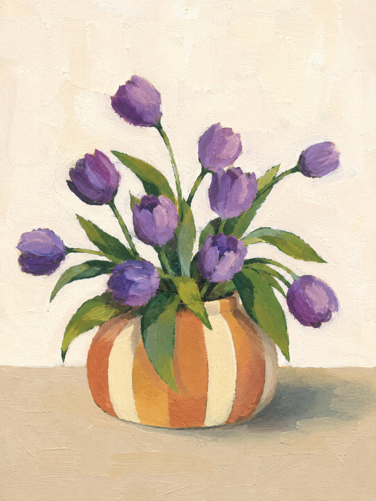 Tulipani Viola nel Vaso a Righe – Stampa digitale da parete
