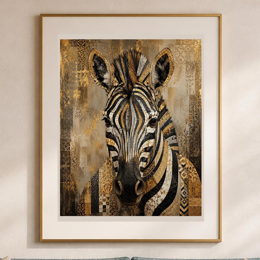 Poster digitale ritratto decorativo di zebra - Zebra d'Oro, file da stampare