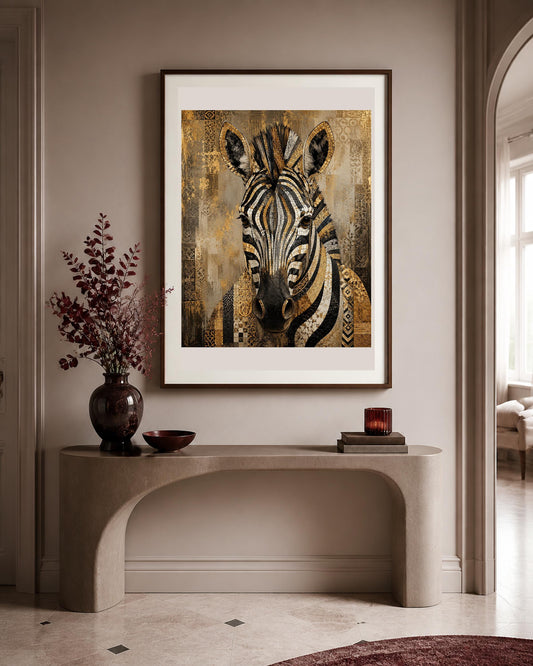 Poster digitale ritratto decorativo di zebra - Zebra d'Oro, file da stampare