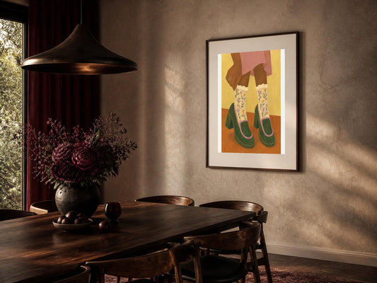 Scarpe verdi con plateau e calze floreali, poster digitale da stampare – Domenica in Scarpe Verdi