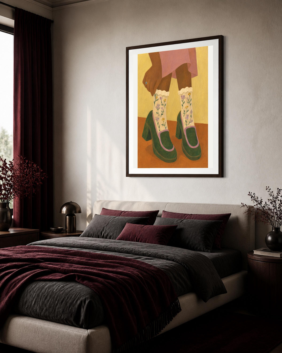 Scarpe verdi con plateau e calze floreali, poster digitale da stampare – Domenica in Scarpe Verdi