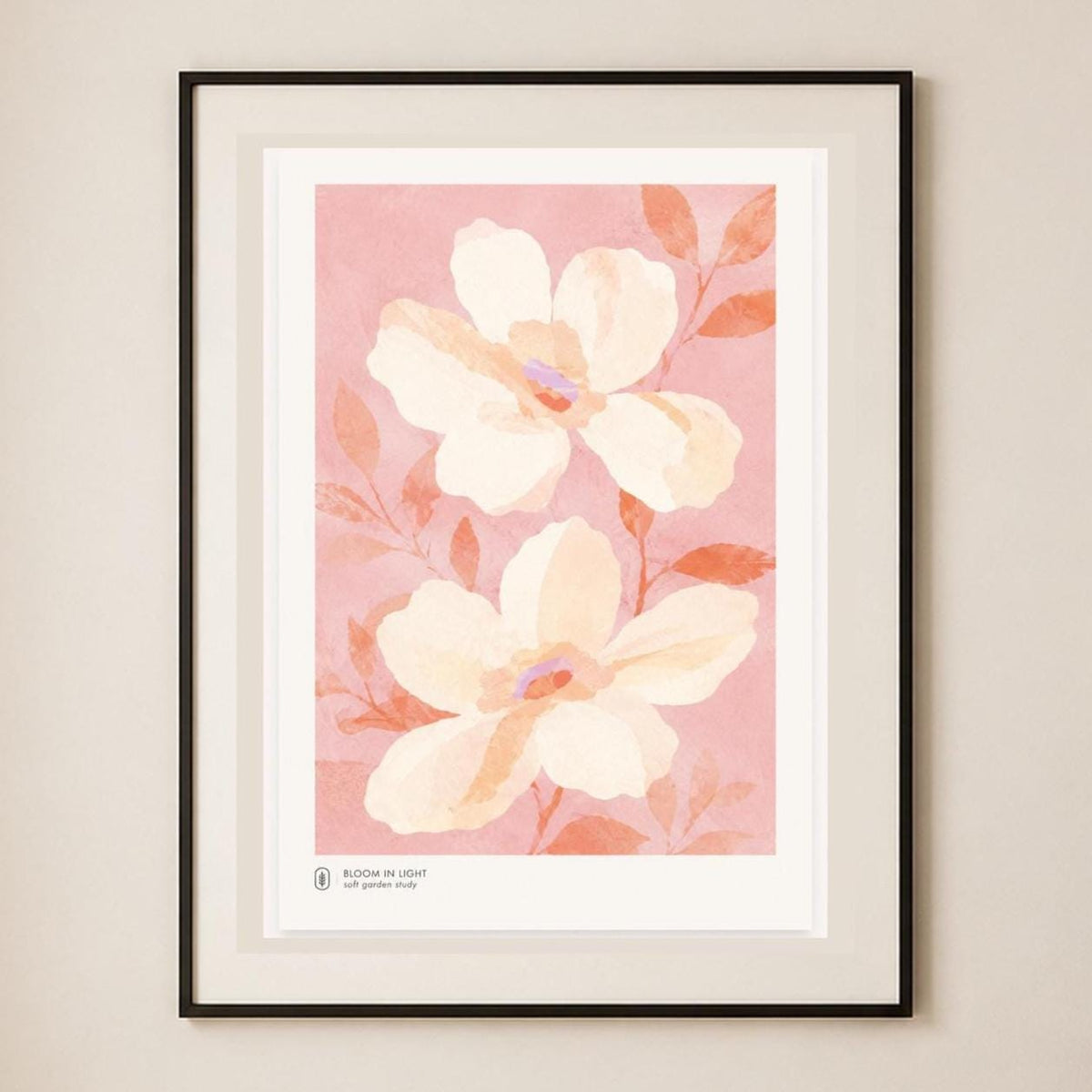 Poster digitale Bloom in Light con magnolie rosa, arte botanica cottagecore