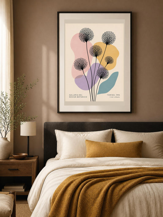 Poster digitale steli floreali grafici puntinati - Fiori Urbani di Torino, file da stampare