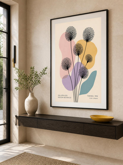 Poster digitale steli floreali grafici puntinati - Fiori Urbani di Torino, file da stampare