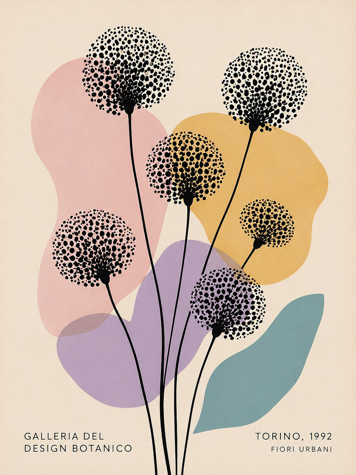 Poster digitale steli floreali grafici puntinati - Fiori Urbani di Torino, file da stampare