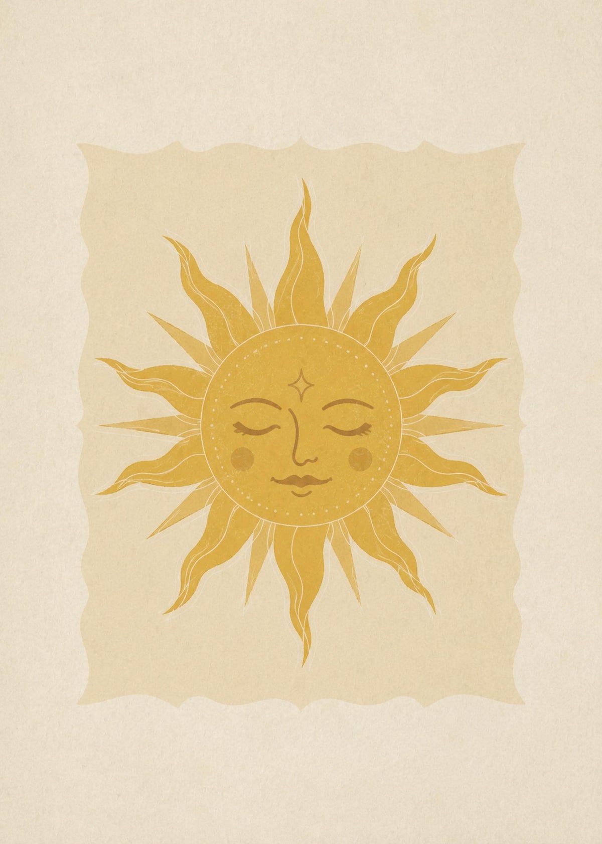 Poster digitale con sole boho dorato, arte celestiale mistica da stampare