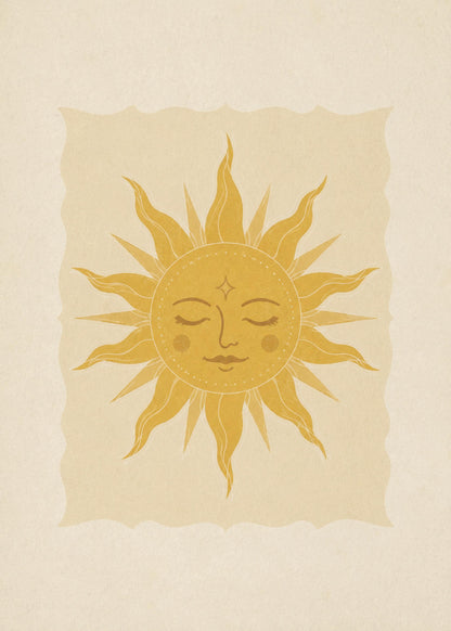 Poster digitale con sole boho dorato, arte celestiale mistica da stampare