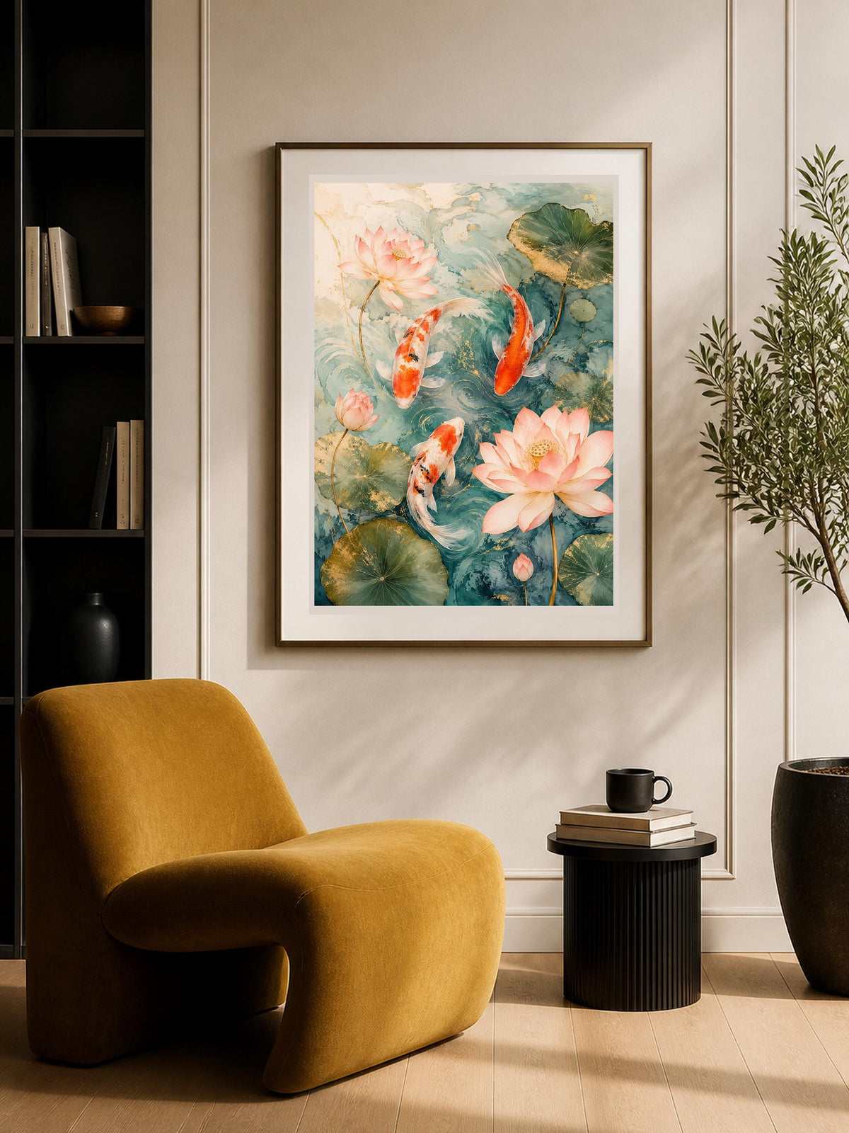 Poster digitale carpe koi tra ninfee - Ninfee e Koi, file da stampare