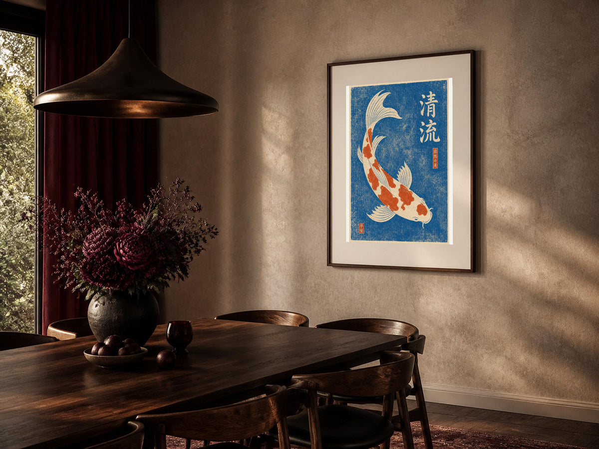 Poster digitale: carpa koi nel torrente blu da stampare – Carpa Koi nel Torrente Blu