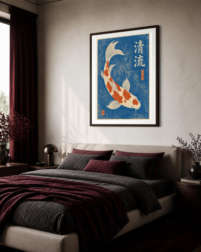 Poster digitale: carpa koi nel torrente blu da stampare – Carpa Koi nel Torrente Blu