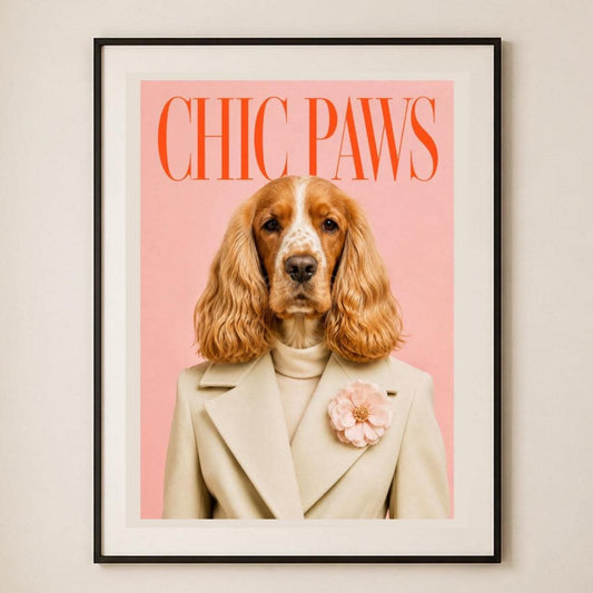 Cocker spaniel su sfondo rosa, poster digitale da stampare – La Dama Cocker in Rosa