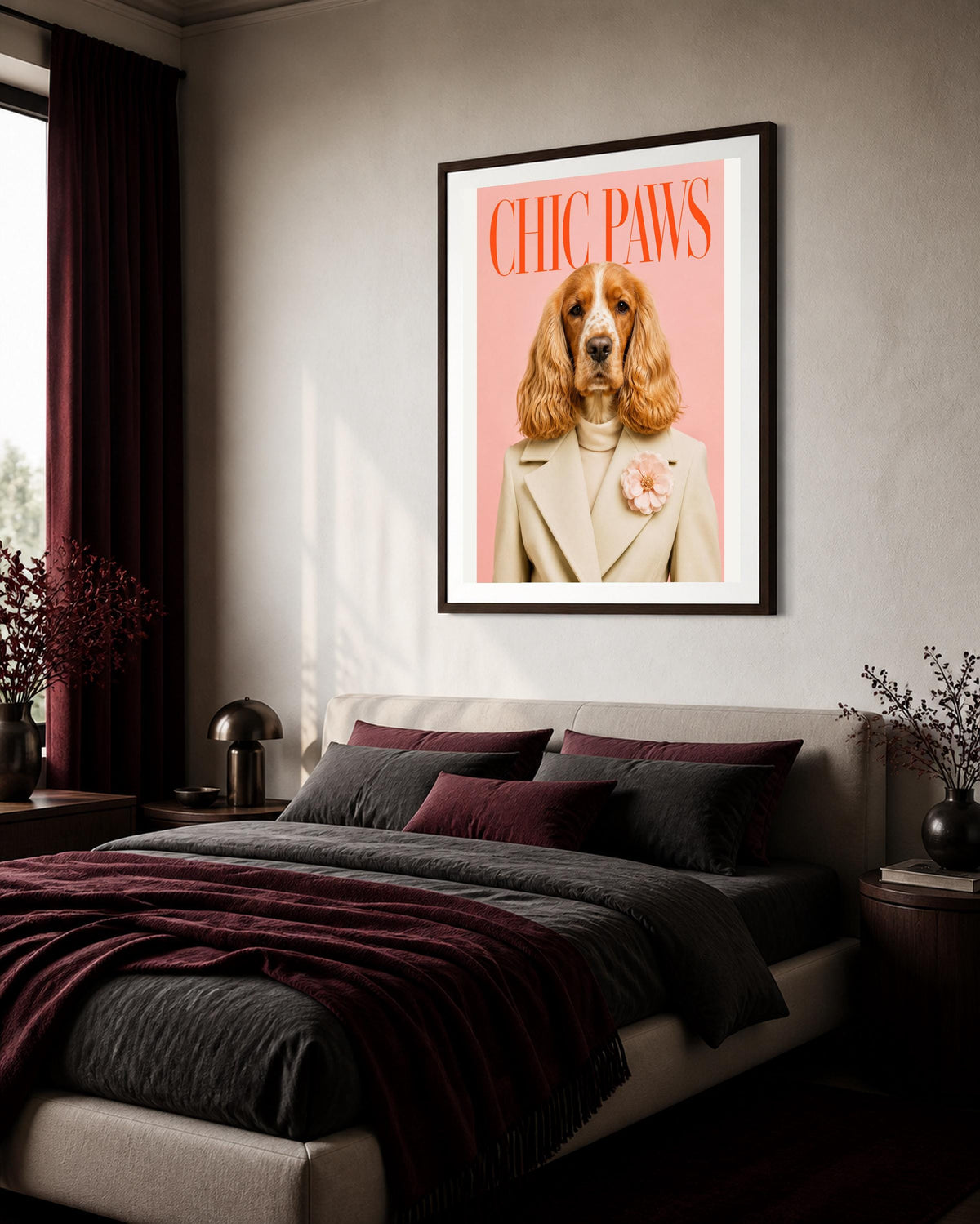 Cocker spaniel su sfondo rosa, poster digitale da stampare – La Dama Cocker in Rosa