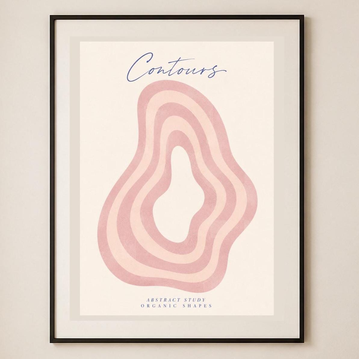 Poster digitale Contours con forme organiche rosa, arte astratta da stampare