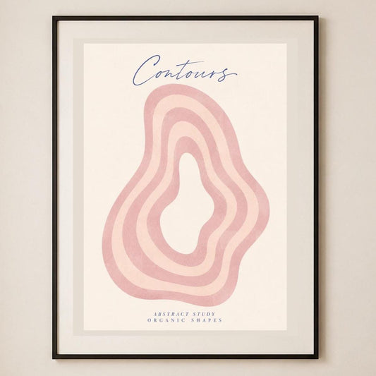 Poster digitale Contours con forme organiche rosa, arte astratta da stampare