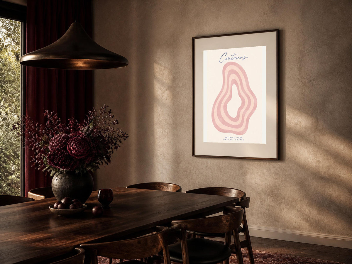 Poster digitale Contours con forme organiche rosa, arte astratta da stampare