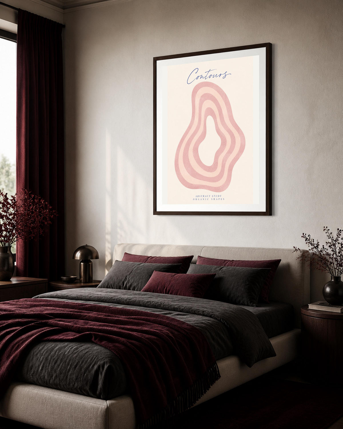 Poster digitale Contours con forme organiche rosa, arte astratta da stampare
