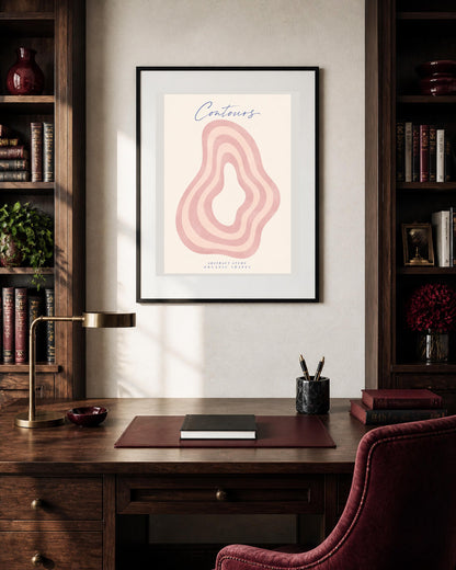 Poster digitale Contours con forme organiche rosa, arte astratta da stampare